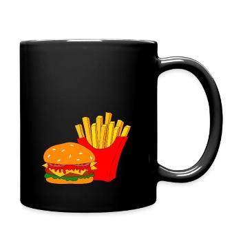 Burger mit Pommes - Tasse einfarbig - Schwarz - Rechts