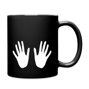 Hände auf der Brust - Tasse einfarbig - Schwarz - Rechts