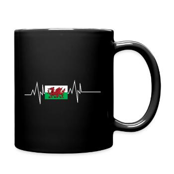 Wales Flagge Herzschlag - Tasse einfarbig - Schwarz - Rechts
