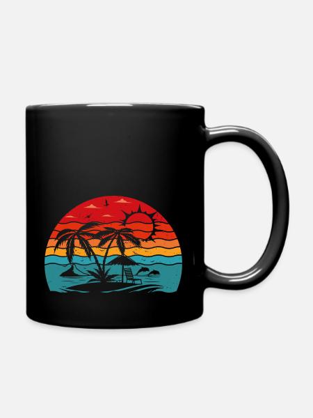 Vintage Sommer Palmen Strand - Tasse einfarbig - Schwarz