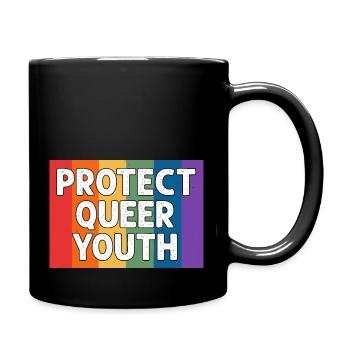 Protect Queer Youth Rainbow LGBT Rights Pride - Full Colour Mug - black - Right