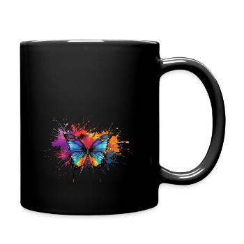 Bunter Schmetterling mit Farbspritzern - Tasse einfarbig - Schwarz - Rechts