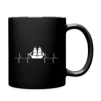Retro Pirate Ship Sailing Heartbeat - Full Colour Mug - black - Right