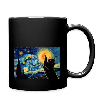 Starry Night Cat Playing With Moon Creative - Full Colour Mug - black - Right