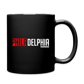 Farbenfrohes textbasiertes Design von Philly und Delta - Tasse einfarbig - Schwarz - Rechts