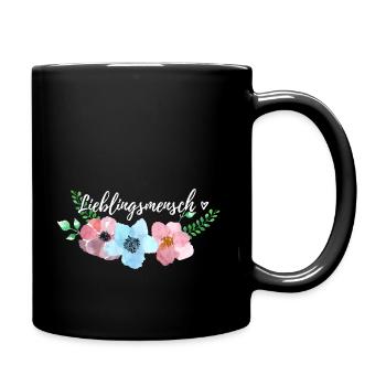 Lieblingsmensch Spruch Herz Geschenk Blumenranke - Tasse einfarbig - Schwarz - Rechts