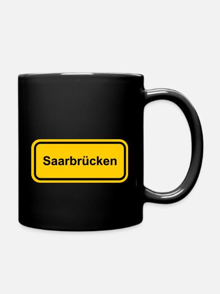 Ortsschild Saarbrücken Ort Schild Ortstafel - Tasse einfarbig - Schwarz