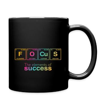 Business slogan: The Elements of Success - FOCUS - Full Colour Mug - black - Right