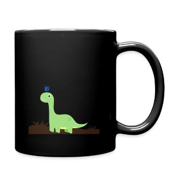 Dino im Gras | Geschenk, Geschenkidee - Tasse einfarbig - Schwarz - Rechts
