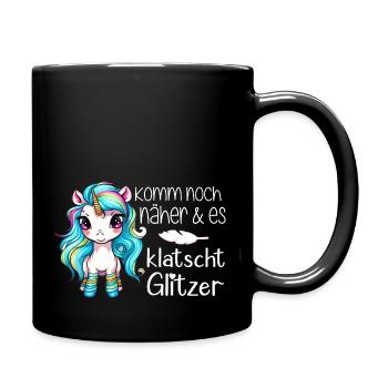 Einhorn & Es Klatscht Glitzer - Tasse einfarbig - Schwarz - Rechts