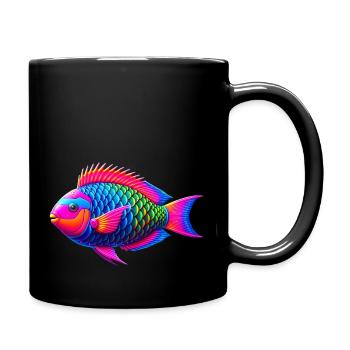 Papageifisch in leuchtenden 80s Retro-Neon-Farben. - Tasse einfarbig - Schwarz - Rechts
