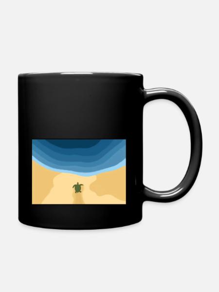 Beach image turtle on its way to the water - Full Colour Mug - black