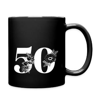 Nummer 50 Schwarze Blumen - 50. Blumengeburtstag - Tasse einfarbig - Schwarz - Rechts