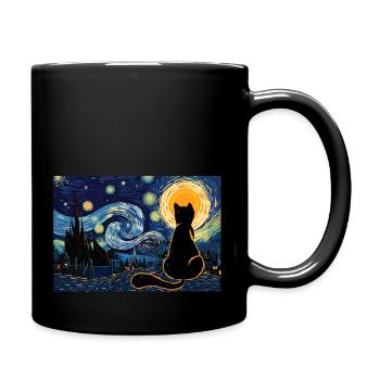 Cat Looking At Starry Night Artistic Cat Lover - Full Colour Mug - black - Right