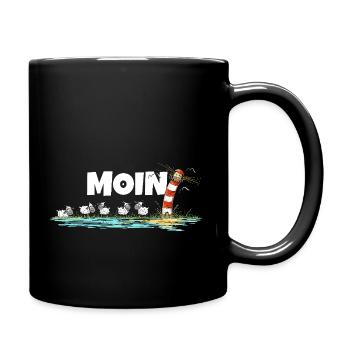 Moin Leuchtturm und Schafe I Nordsee Ostsee Küste - Tasse einfarbig - Schwarz - Rechts