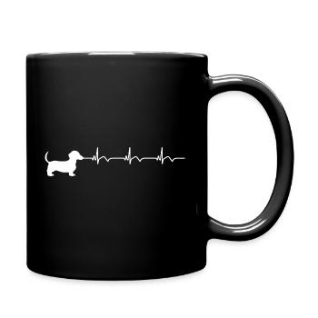 Dackel EKG Herzschlag - Tasse einfarbig - Schwarz - Rechts