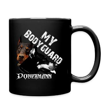 Dobermann,Hundekopf,Hundesprüche,Bodyguard,Hunde - Tasse einfarbig - Schwarz - Rechts