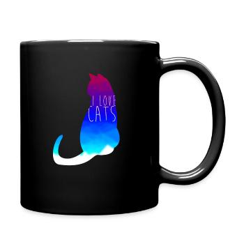 Ich liebe Katzen - Tasse einfarbig - Schwarz - Rechts