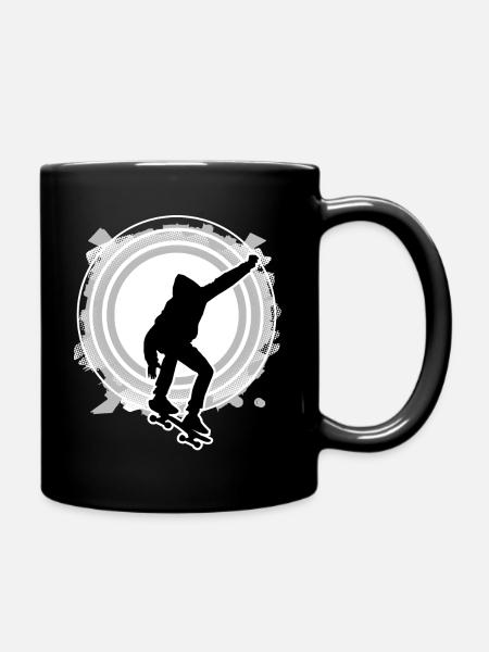 Skateboarder jumps circle raster gray white - Full Colour Mug - black