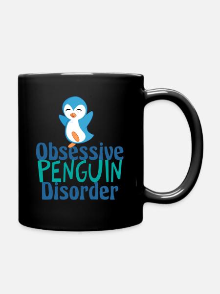 Cute Obsessive Penguin Disorder - Full Colour Mug - black