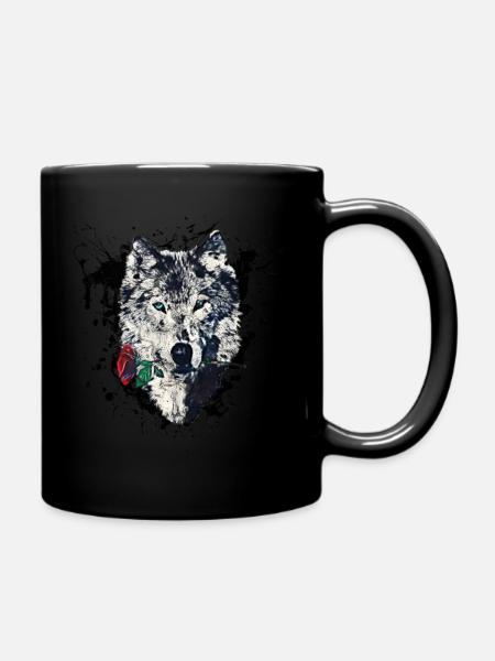 Wolf Lover mit Rose zum Valentinstag - Tasse einfarbig - Schwarz