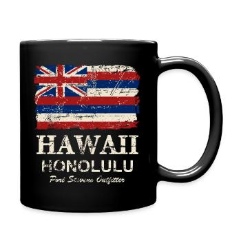 Hawaii Flag - Honolulu - Vintage Look - Tasse einfarbig - Schwarz - Rechts