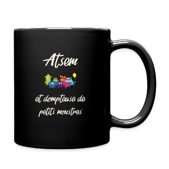 Atsem et dompteuse de petits monstres rigolos - Mug uni - noir - Droite