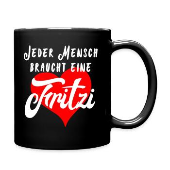 Jeder Mensch braucht eine Fritzi Spitzname Herz - Tasse einfarbig - Schwarz - Rechts