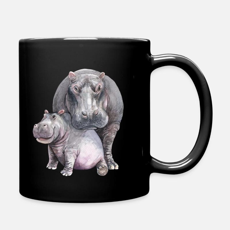 Hippos watercolor - Full Colour Mug - black