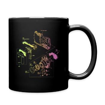 Regenbogen Retro Kamera Technische Zeichnung - Tasse einfarbig - Schwarz - Rechts