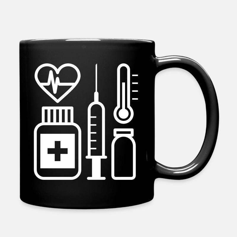 Rythme cardiaque, seringue, médicaments et thermomètres - Mug uni - noir
