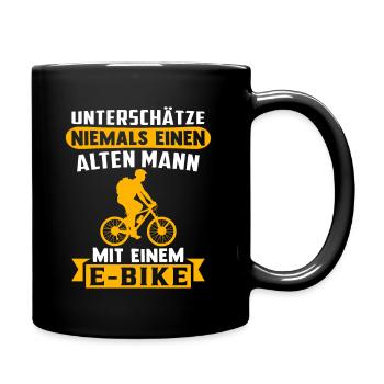 alten mann mit einem e-bike - Tasse einfarbig - Schwarz - Rechts