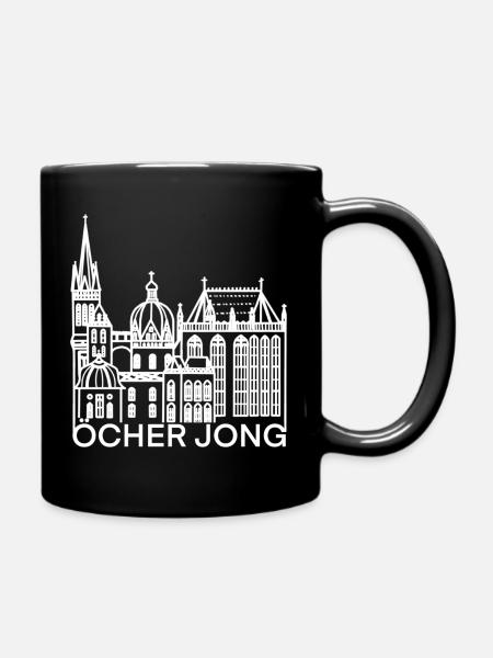 Stadt Aachen, Dom, Liebe, Kirche, Öcher Jong - Tasse einfarbig - Schwarz