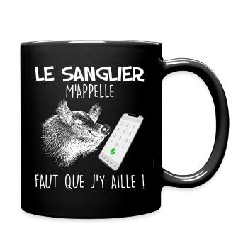 Le sanglier m'appelle cadeau pour papy chasseur - Mug uni - noir - Droite