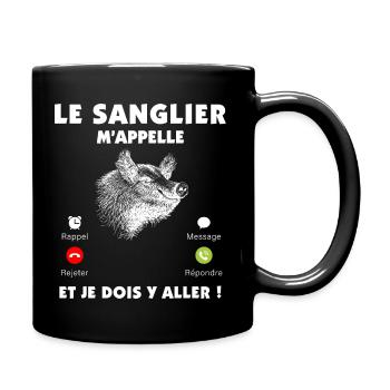 Le sanglier m'appelle humour pour papy chasseur - Mug uni - noir - Droite
