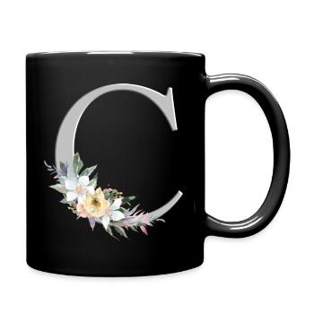 Personalisierbar Monogramm Watercolour Floral C - Tasse einfarbig - Schwarz - Rechts