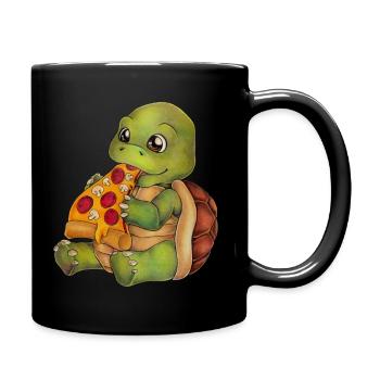 Lustige Schildkröte mit Pizza Turtle Geschenkidee - Tasse einfarbig - Schwarz - Rechts