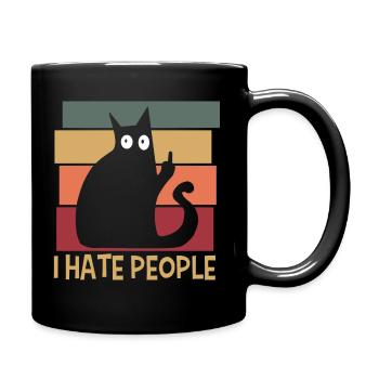 I Hate People Cat Retro - Full Colour Mug - black - Right