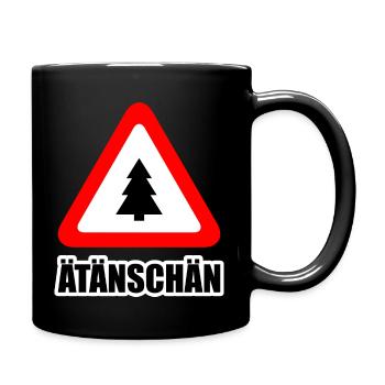 Verkehrsschild: Achtung Ätänschän Attention - Tasse einfarbig - Schwarz - Rechts