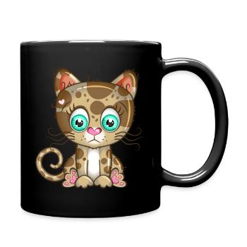 Brown Fluffy Kitten Cartoon - Full Colour Mug - black - Right