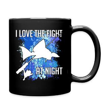 Waller Welssilhouette Angelrute und Farbkleckse - Tasse einfarbig - Schwarz - Rechts