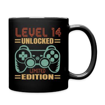 Geburtstag Level 14 freigeschaltet - Tasse einfarbig - Schwarz - Rechts