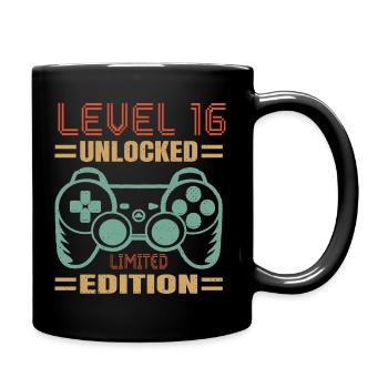 Geburtstag Level 16 freigeschaltet - Tasse einfarbig - Schwarz - Rechts