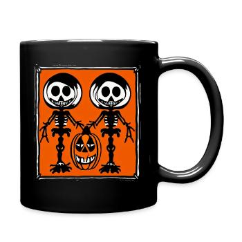 Halloween with skeleton and pumpkin head - Full Colour Mug - black - Right