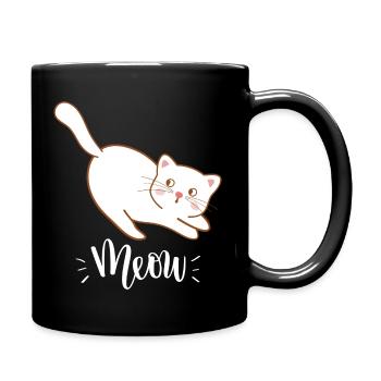Cute Kawaii Funny Cat Saying Meow - Full Colour Mug - black - Right