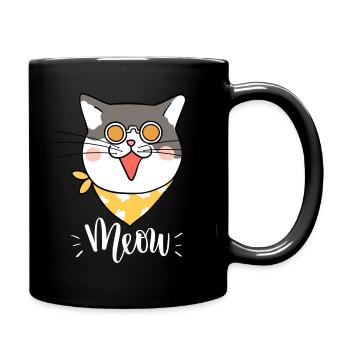Cute Kawaii Funny Cat Saying Meow - Full Colour Mug - black - Right