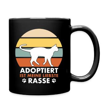 Adoptiert ist meine liebste Rasse - Katze retro - Tasse einfarbig - Schwarz - Rechts