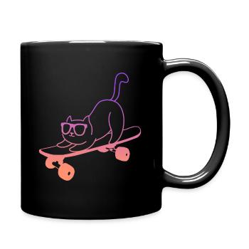 Skateboarding Cat Skating Skateboard - Full Colour Mug - black - Right