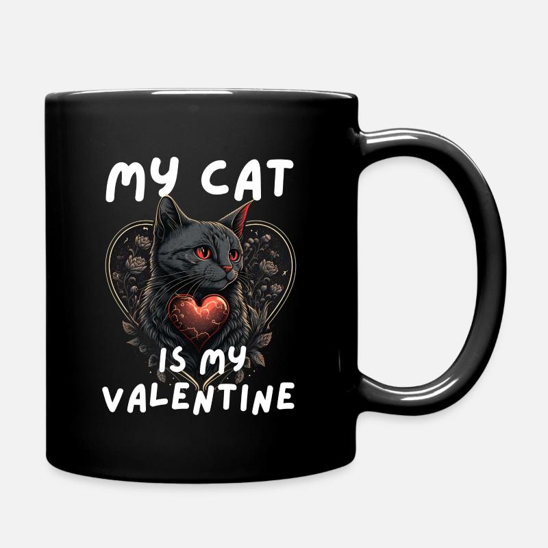 Valentinstag-Katze - Tasse einfarbig - Schwarz
