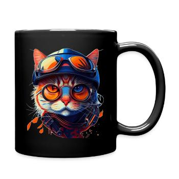 Haustier Stubentiger Gesicht mit Sonnenbrille - Tasse einfarbig - Schwarz - Rechts